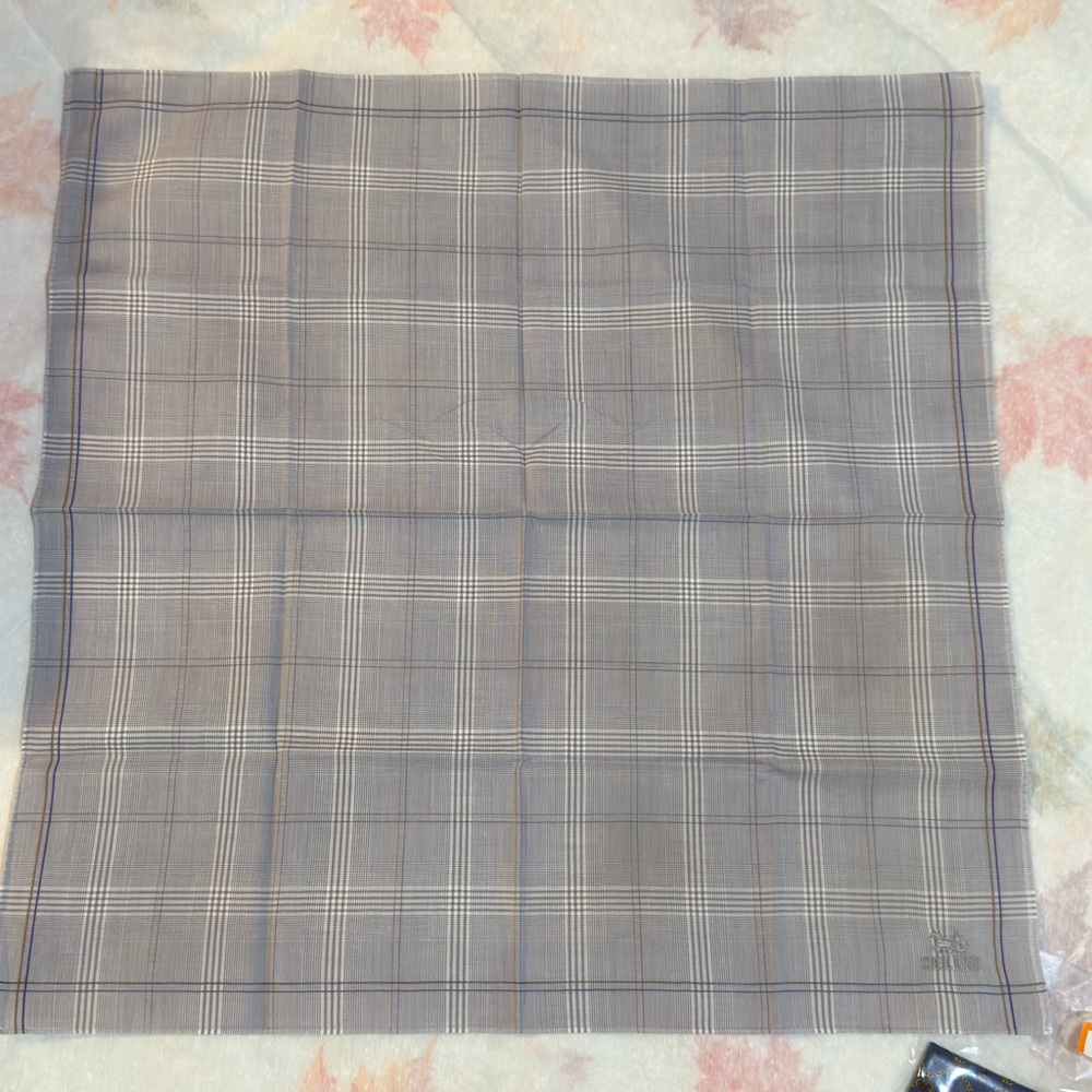 Celine Gray Plaid Pocket Square Cotton